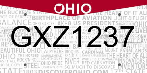 GXZ1237 Ohio License Plate