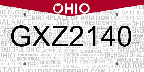 GXZ2140 Ohio License Plate