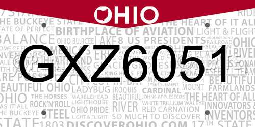 GXZ6051 Ohio License Plate