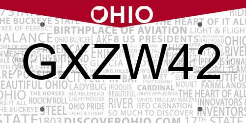 GXZW42 Ohio License Plate