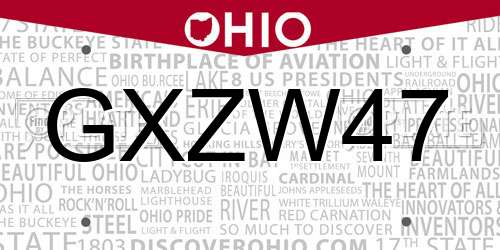 GXZW47 Ohio License Plate