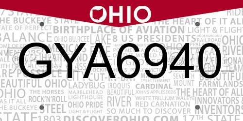 GYA6940 Ohio License Plate