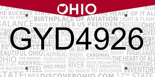 GYD4926 Ohio License Plate