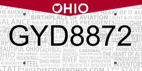 GYD8872 Ohio License Plate