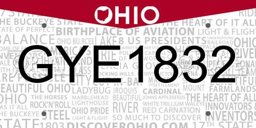 GYE1832 Ohio License Plate