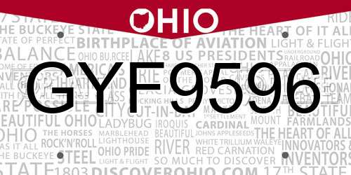 GYF9596 Ohio License Plate