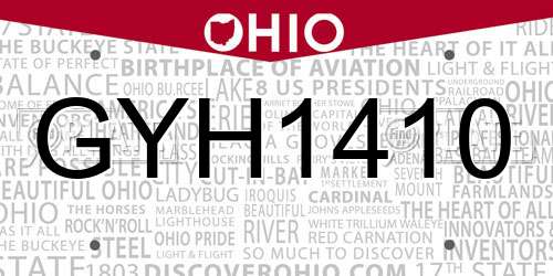 GYH1410 Ohio License Plate