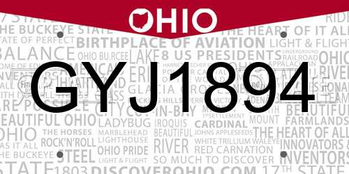 GYJ1894 Ohio License Plate