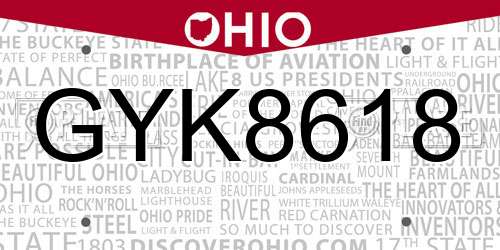 GYK8618 Ohio License Plate