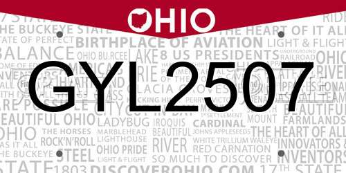 GYL2507 Ohio License Plate