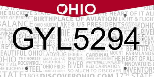 GYL5294 Ohio License Plate