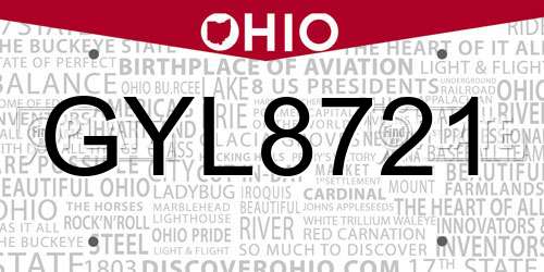 GYL8721 Ohio License Plate