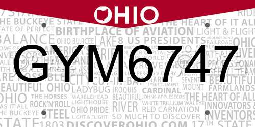 GYM6747 Ohio License Plate