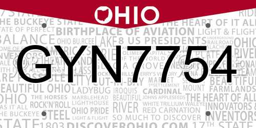 GYN7754 Ohio License Plate