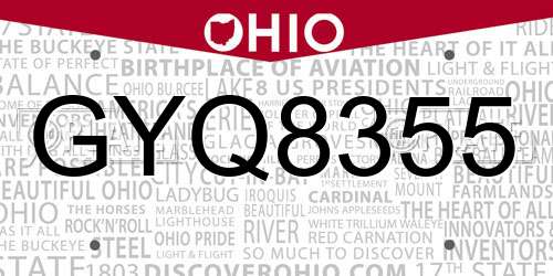 GYQ8355 Ohio License Plate