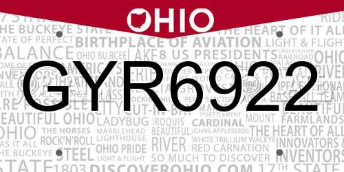 GYR6922 Ohio License Plate