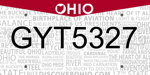 GYT5327 Ohio License Plate