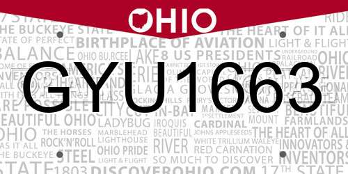 GYU1663 Ohio License Plate