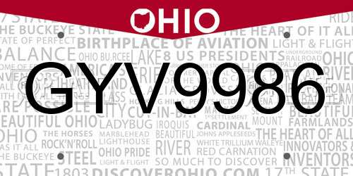 GYV9986 Ohio License Plate