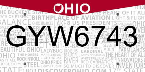 GYW6743 Ohio License Plate