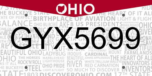 GYX5699 Ohio License Plate