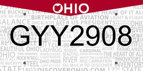 GYY2908 Ohio License Plate