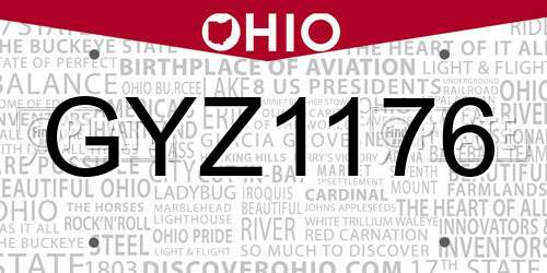 GYZ1176 Ohio License Plate