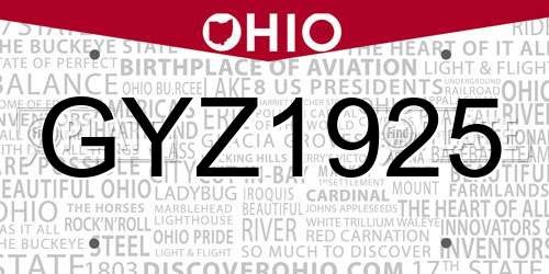 GYZ1925 Ohio License Plate