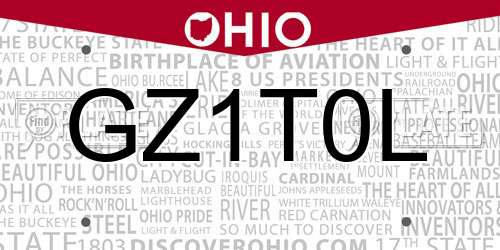 GZ1T0L Ohio License Plate