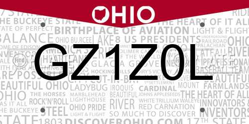 GZ1Z0L Ohio License Plate