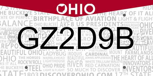 GZ2D9B Ohio License Plate