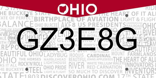 GZ3E8G Ohio License Plate