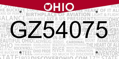 GZ54075 Ohio License Plate