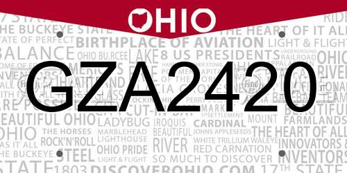 GZA2420 Ohio License Plate