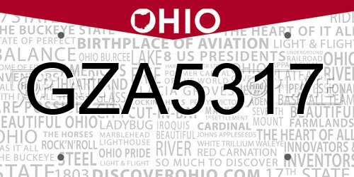 GZA5317 Ohio License Plate