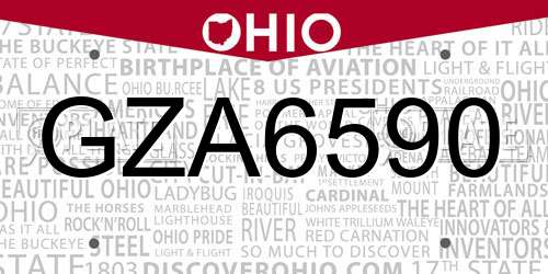 GZA6590 Ohio License Plate