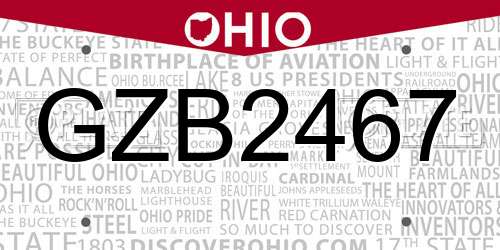 GZB2467 Ohio License Plate