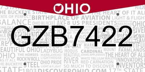 GZB7422 Ohio License Plate