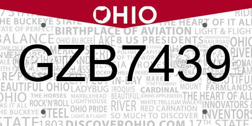 GZB7439 Ohio License Plate