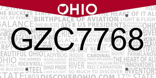 GZC7768 Ohio License Plate