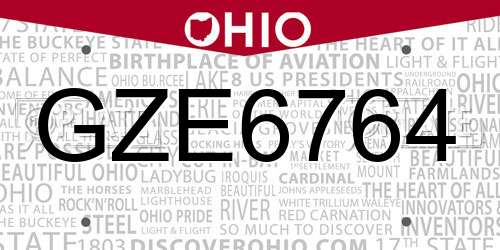 GZE6764 Ohio License Plate