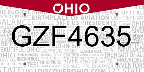 GZF4635 Ohio License Plate