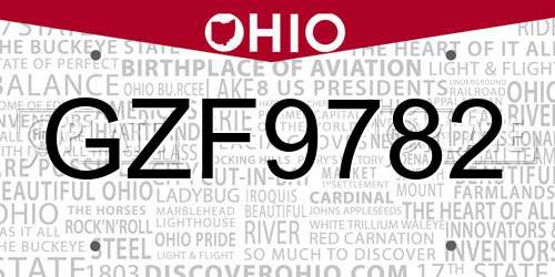 GZF9782 Ohio License Plate