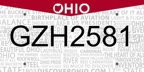 GZH2581 Ohio License Plate