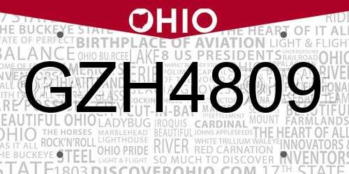 GZH4809 Ohio License Plate
