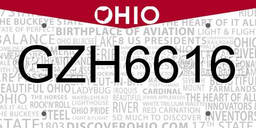 GZH6616 Ohio License Plate
