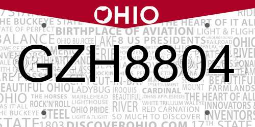 GZH8804 Ohio License Plate