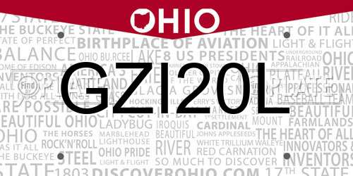 GZI20L Ohio License Plate