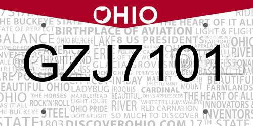 GZJ7101 Ohio License Plate