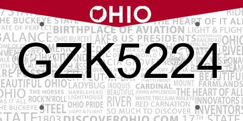 GZK5224 Ohio License Plate